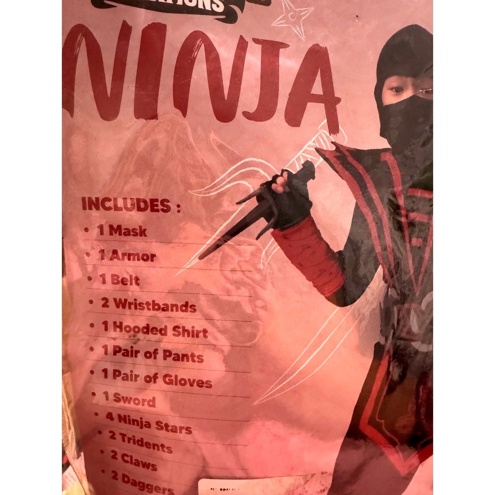 Joyin Ninja Costume Kids Size M 8-10 Black Red Complete Set Action Warrior B2